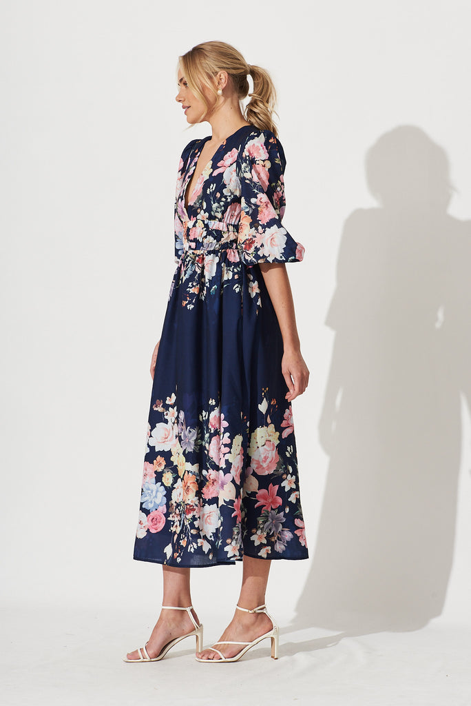 Camie Maxi Dress In Navy With Orange Floral - side