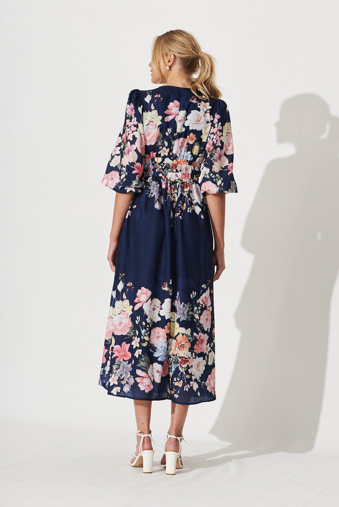 Camie Maxi Dress In Navy With Orange Floral - back