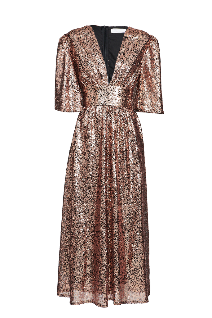 Livorno Midi Dress In Rose Gold Sequin - ghost
