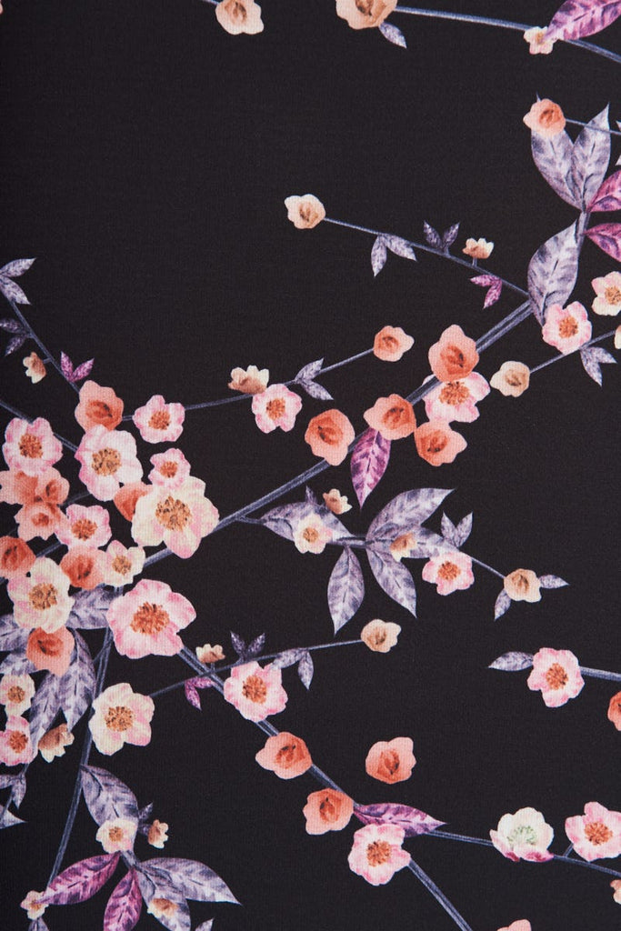 Rejina Top In Black With Cherry Blossom - fabric