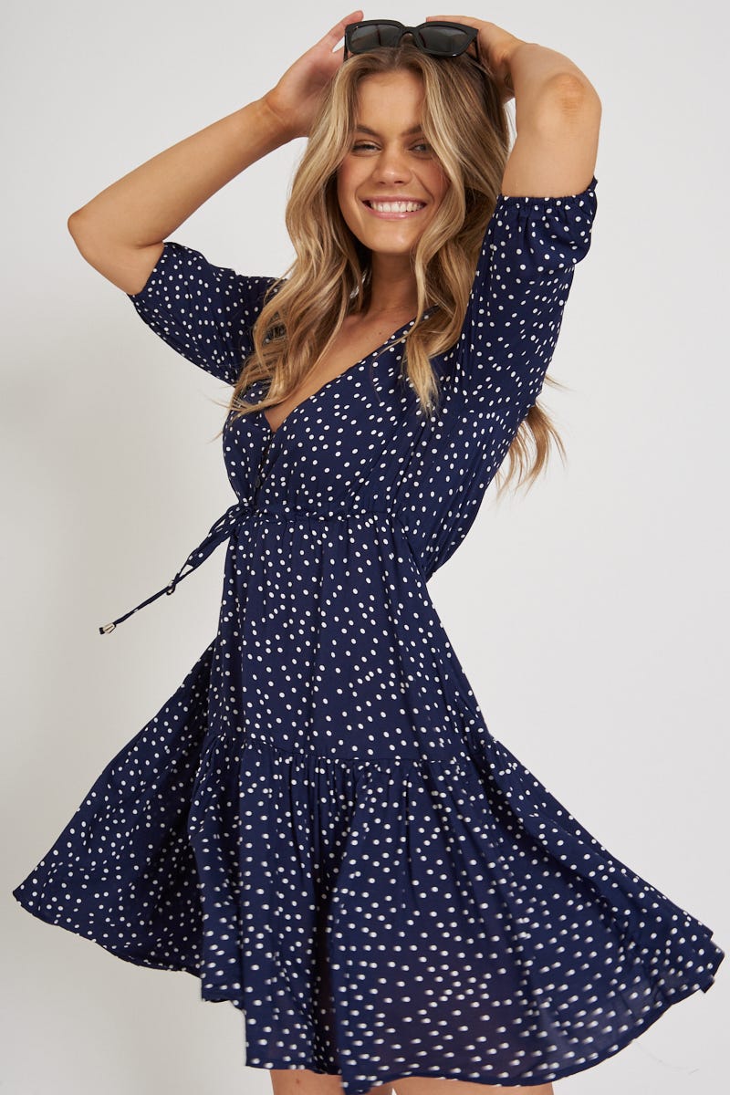 Apollo Dress in Navy Spot St Frock