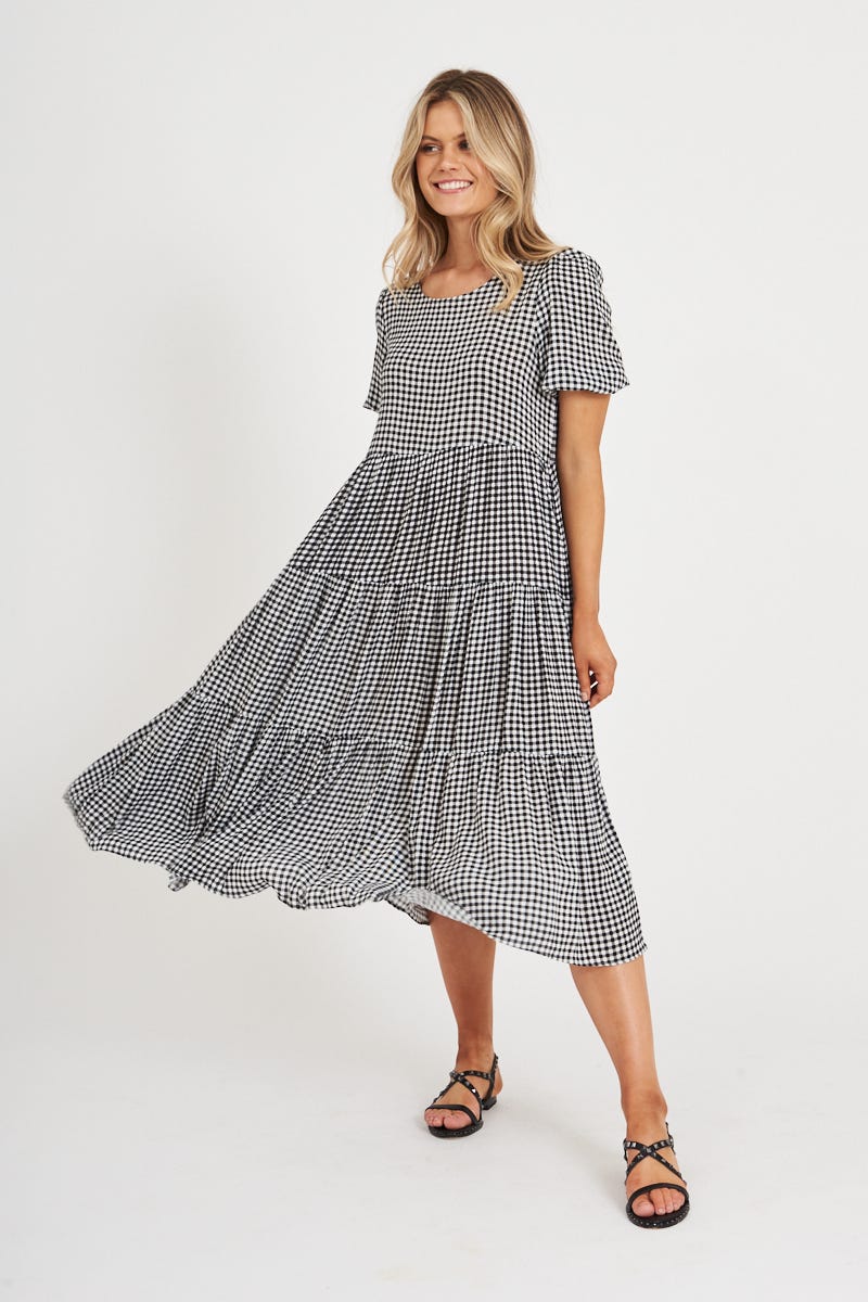 Nevi Midi Smock Dress In Black And White Gingham – St Frock
