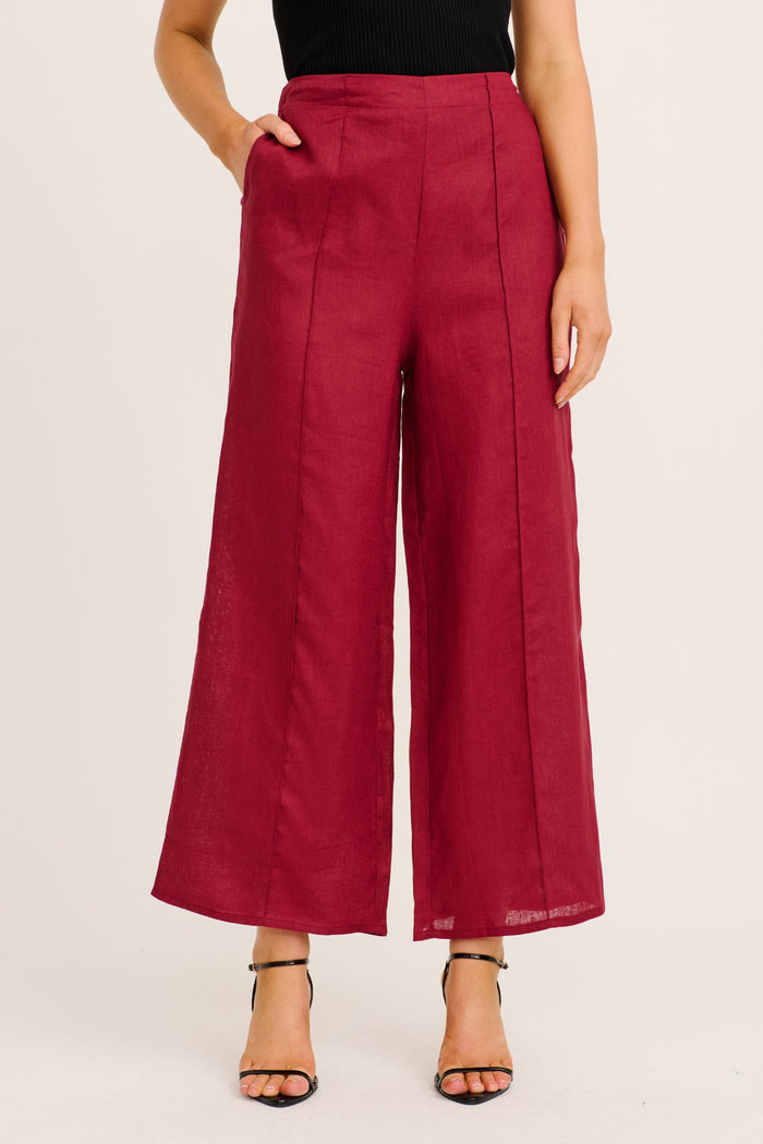 Halara Pant in Wine Linen front