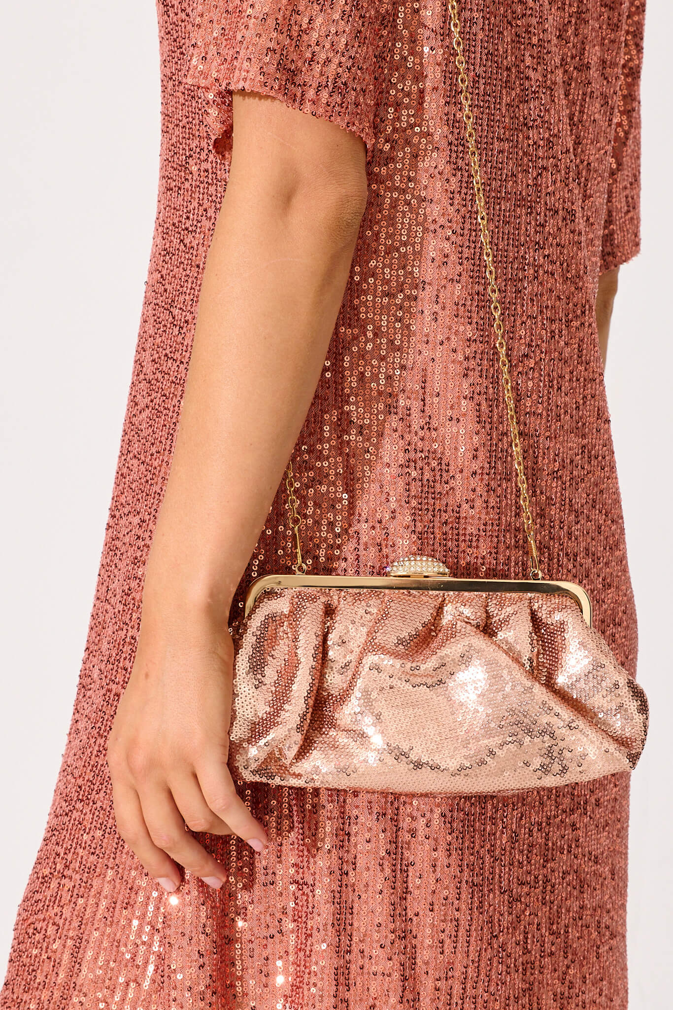 Aida Clutch Bag In Rose Gold Sequin St Frock Aida Clutch Bag In Rose Gold Sequin St Frock