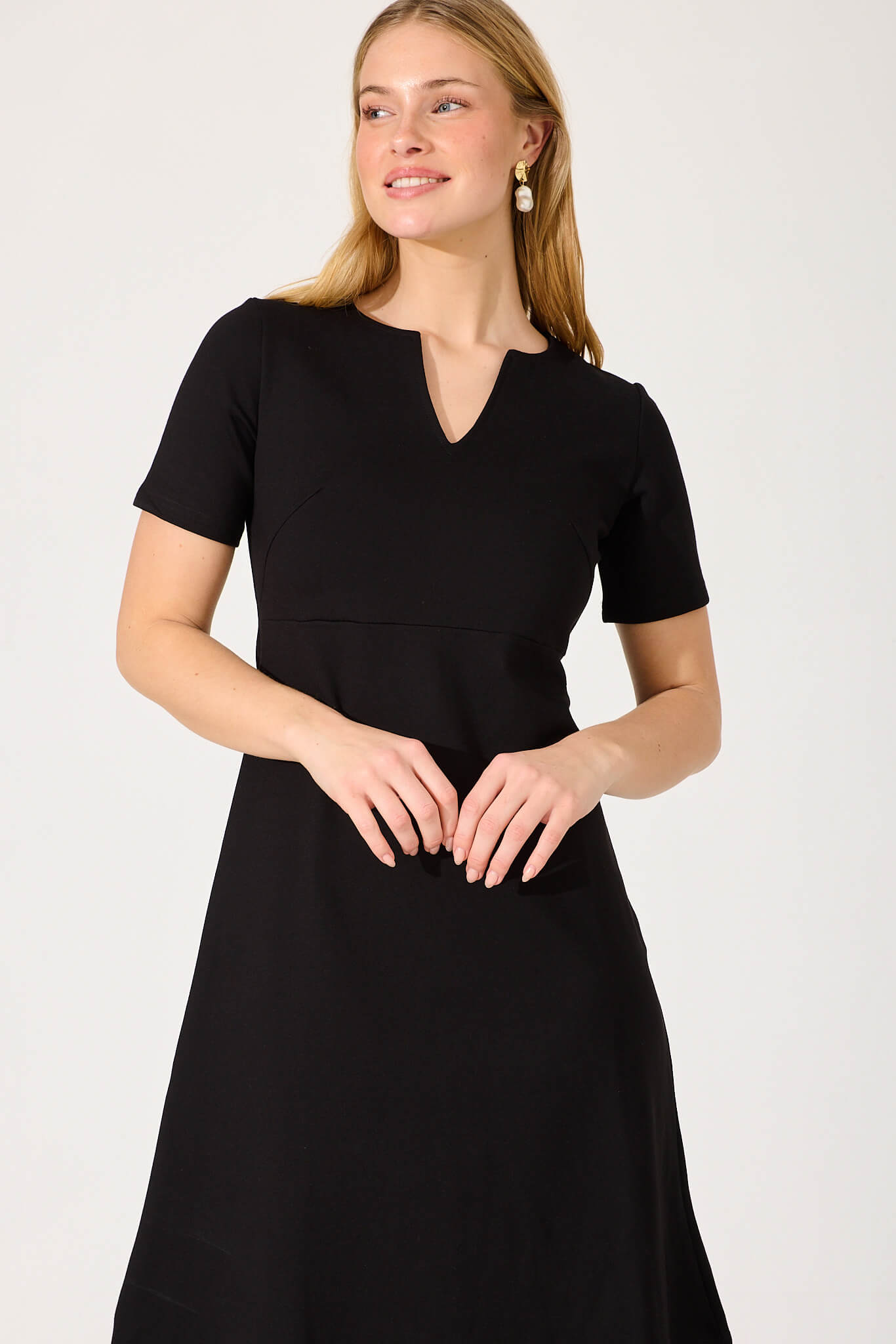Workflow Stretch V Neck Dress In Black – St Frock