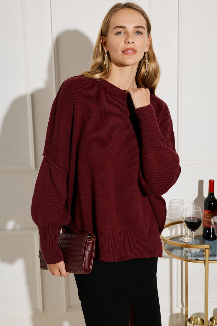 Linear Knit In Wine Cotton Blend focus front