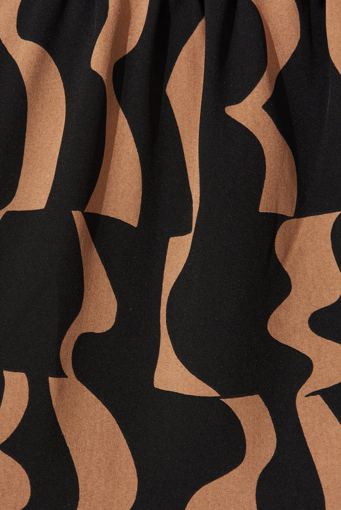 Colmar Maxi Shirt Dress In Black With Brown Print - fabric