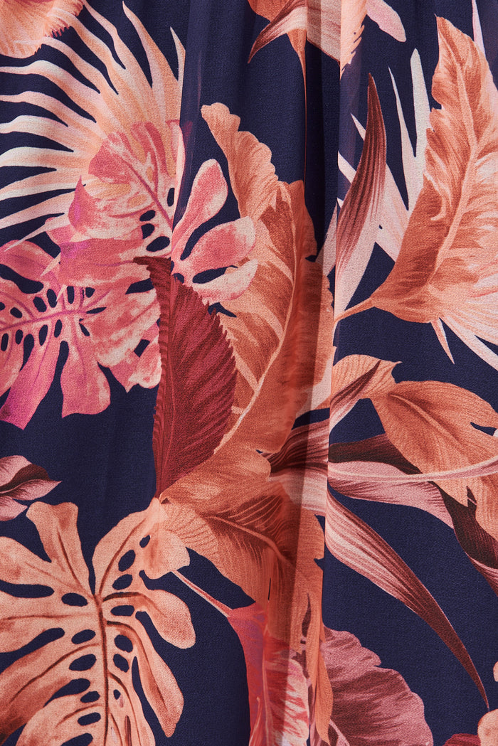 Kristy Maxi Dress In Navy With Rust Floral Print - fabric