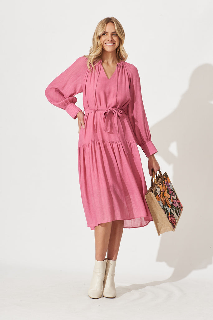 Ellora Midi Dress In Pink - full length