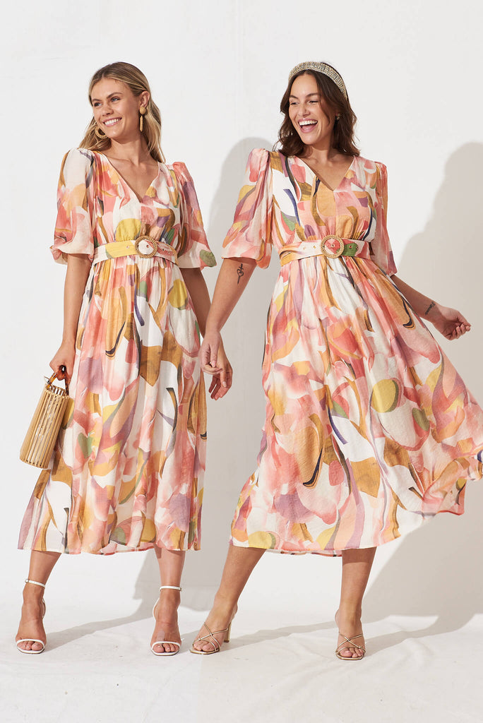 Amalie Midi Dress In White With Multi Floral – St Frock