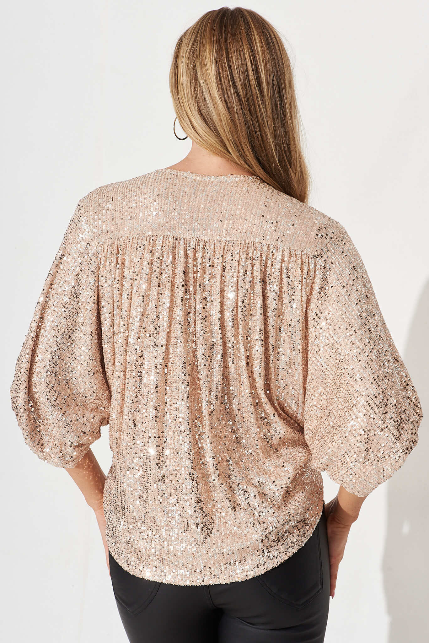 Celebration Sequin Mock Wrap Top In Rose Gold St Frock
