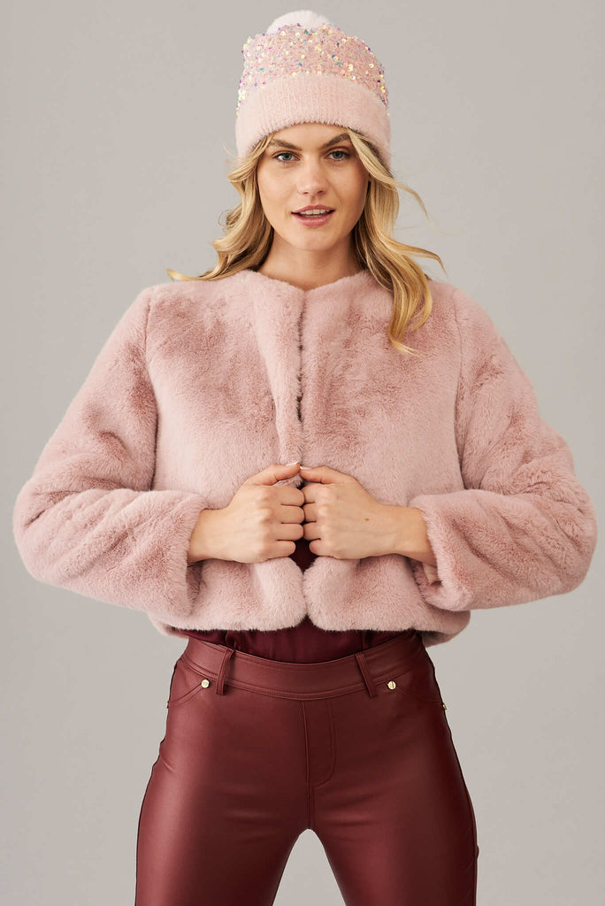 Cher Faux Fur Jacket In Blush - front