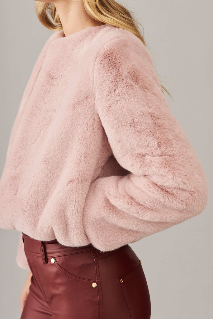 Cher Faux Fur Jacket In Blush - detail