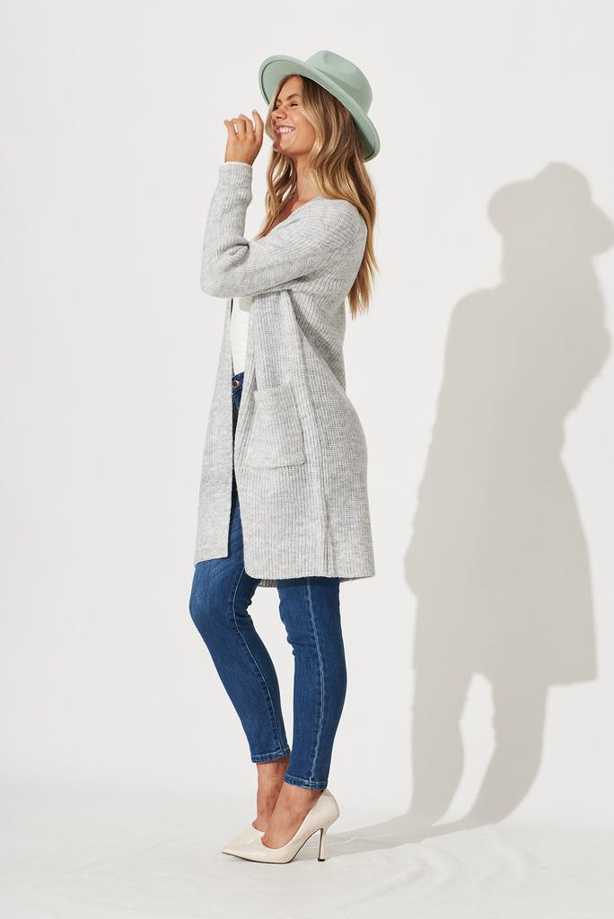 Zayla Knit Cardigan In Grey Wool Blend - side