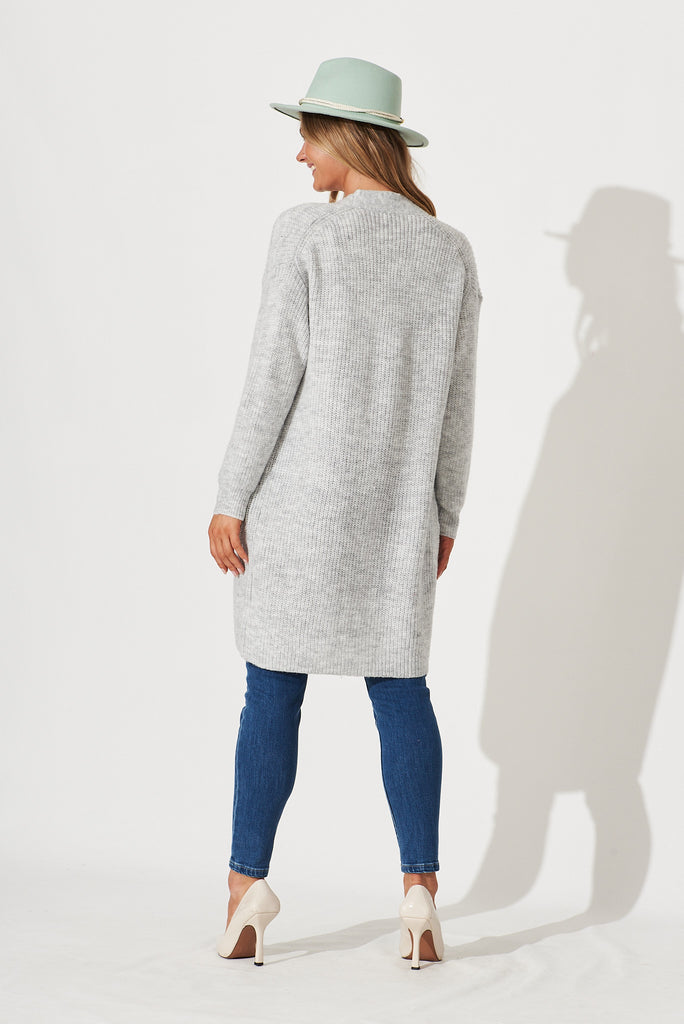 Zayla Knit Cardigan In Grey Wool Blend - back