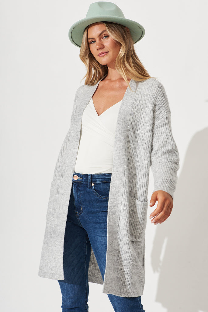 Zayla Knit Cardigan In Grey Wool Blend - front