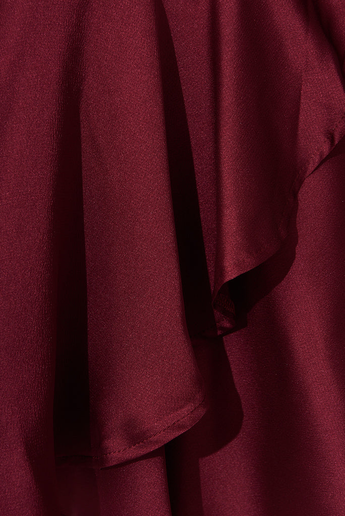 Brylie Dress In Wine Satin - fabric