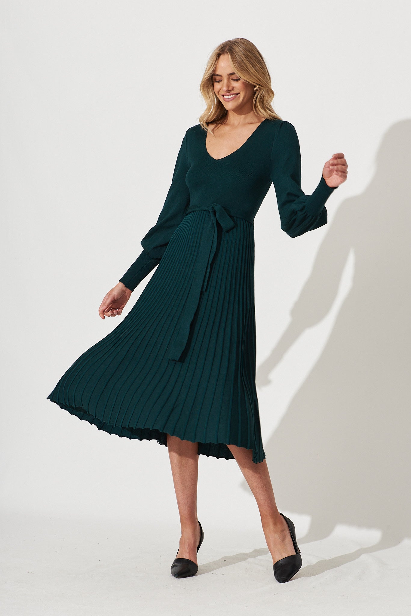Albi Midi Knit Dress In Emerald Cotton Blend St Frock Albi Midi Knit Dress In Emerald Cotton Blend St Frock