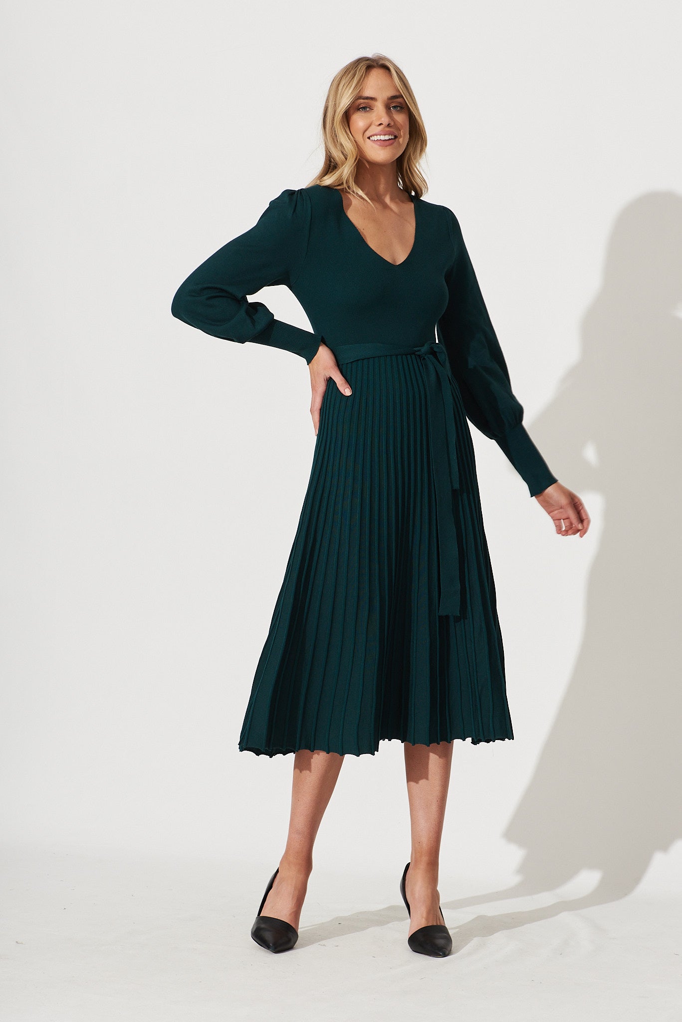 Albi Midi Knit Dress In Emerald Cotton Blend St Frock Albi Midi Knit Dress In Emerald Cotton Blend St Frock