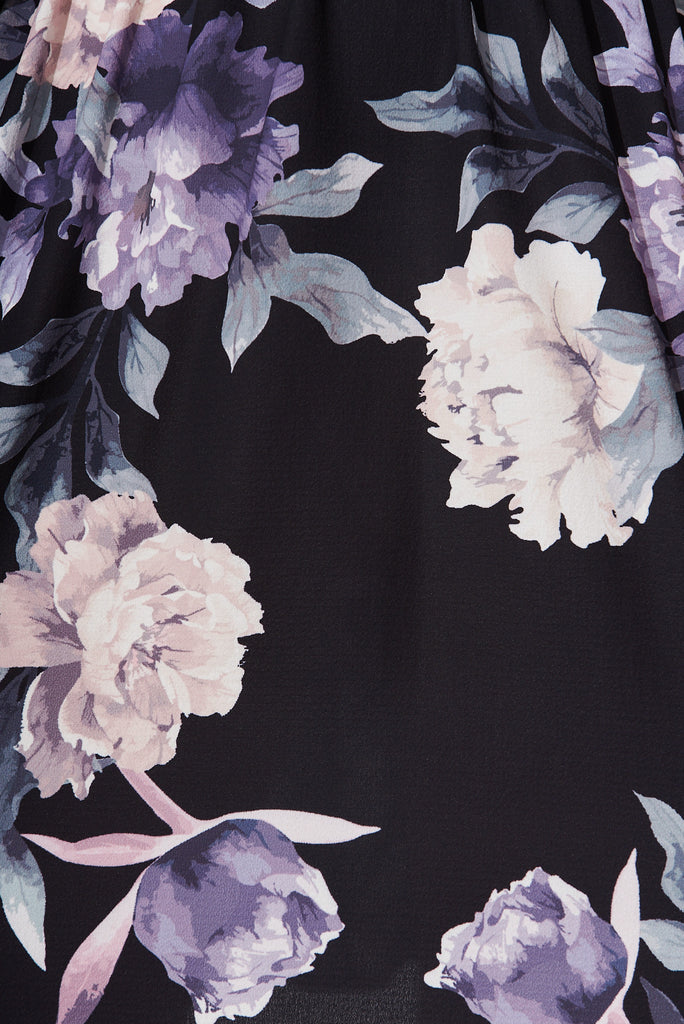 Ava Dress In Black With Purple Floral - fabric