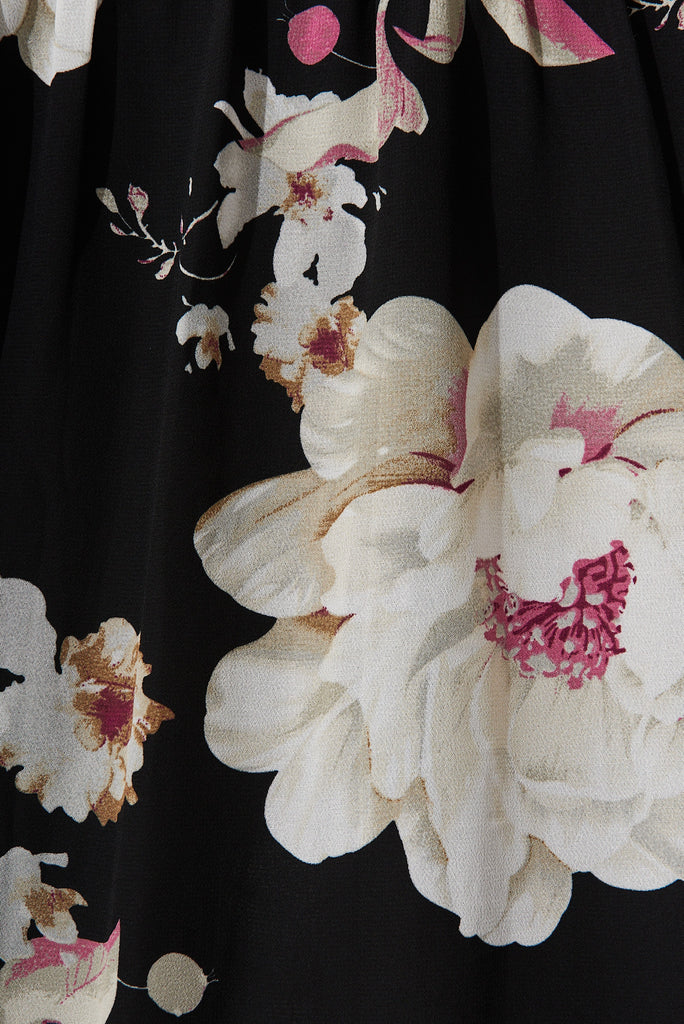 Brittney Midi Dress In Black Floral Chiffon - fabric