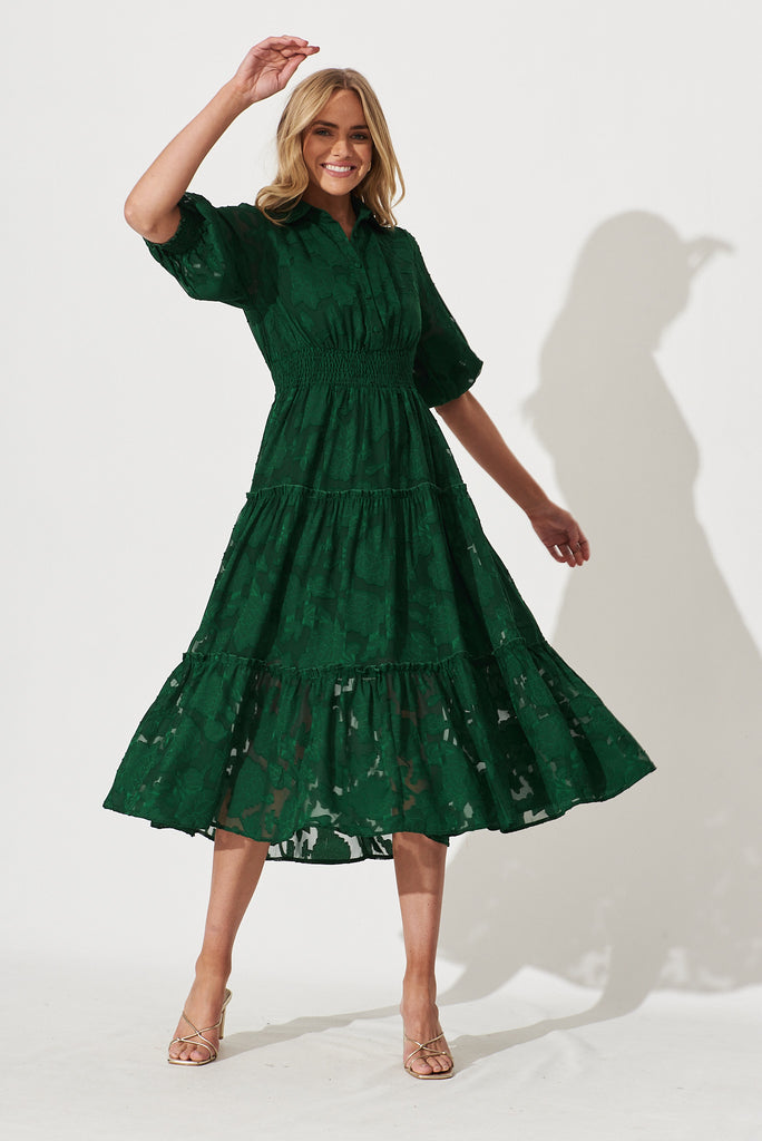 Brittney Midi Dress In Emerald Burnout Chiffon - full length