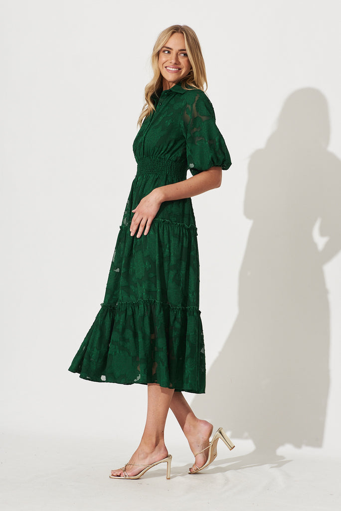 Brittney Midi Dress In Emerald Burnout Chiffon - side