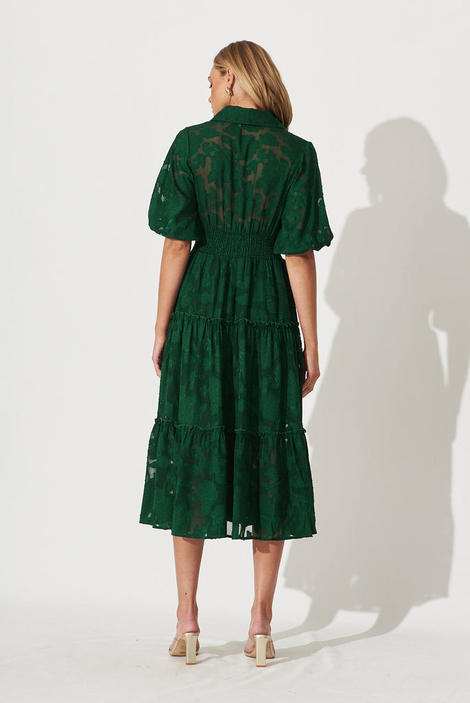 Brittney Midi Dress In Emerald Burnout Chiffon - back