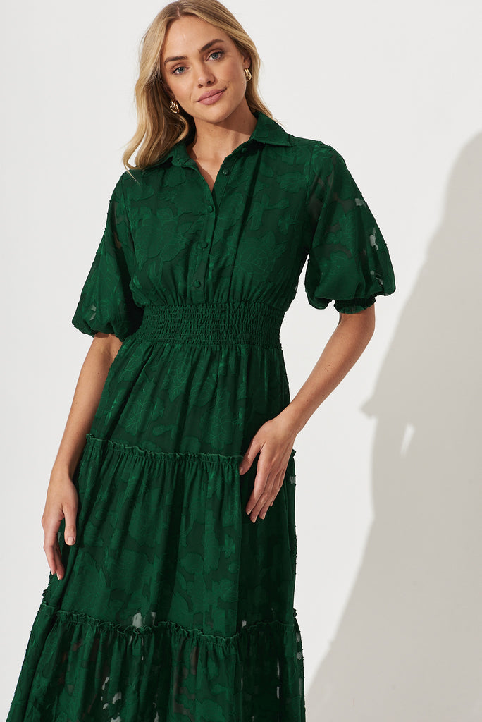 Brittney Midi Dress In Emerald Burnout Chiffon - front