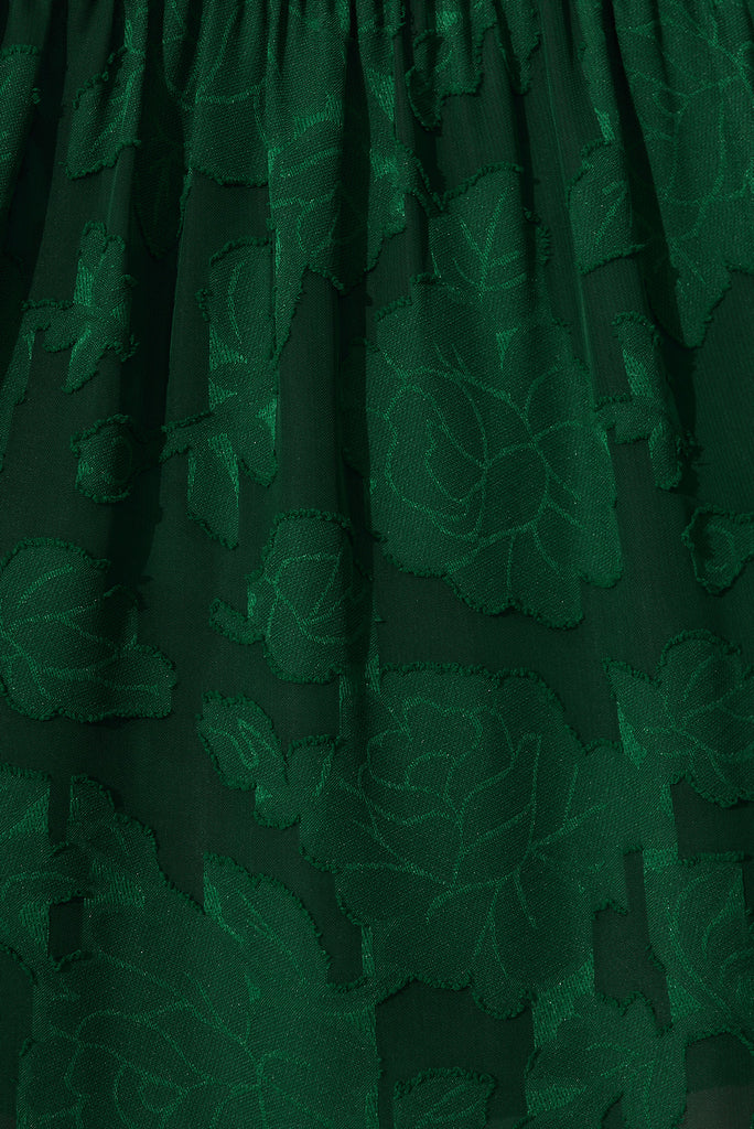 Brittney Midi Dress In Emerald Burnout Chiffon - fabric