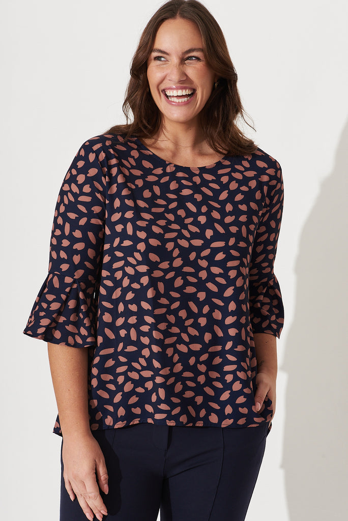 Tai Top in Navy with Rust Leaf - front