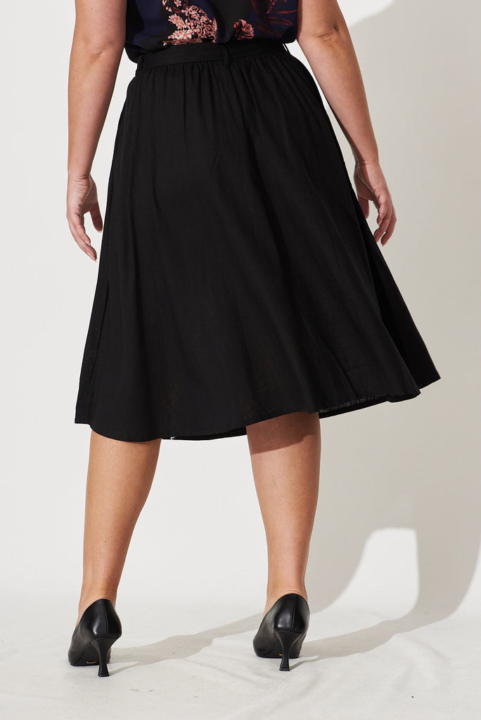 Bailey Midi Skirt In Black Linen - back