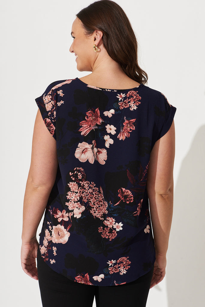 Rejina Top In Navy With Pink And Blush Floral - back