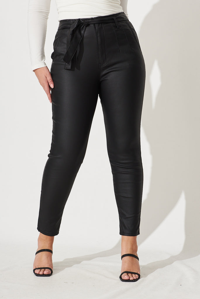 Eclipse Leatherette Pants in Black - front