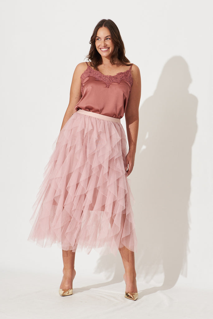 Cleef Midi Tulle Skirt In Pink - full length