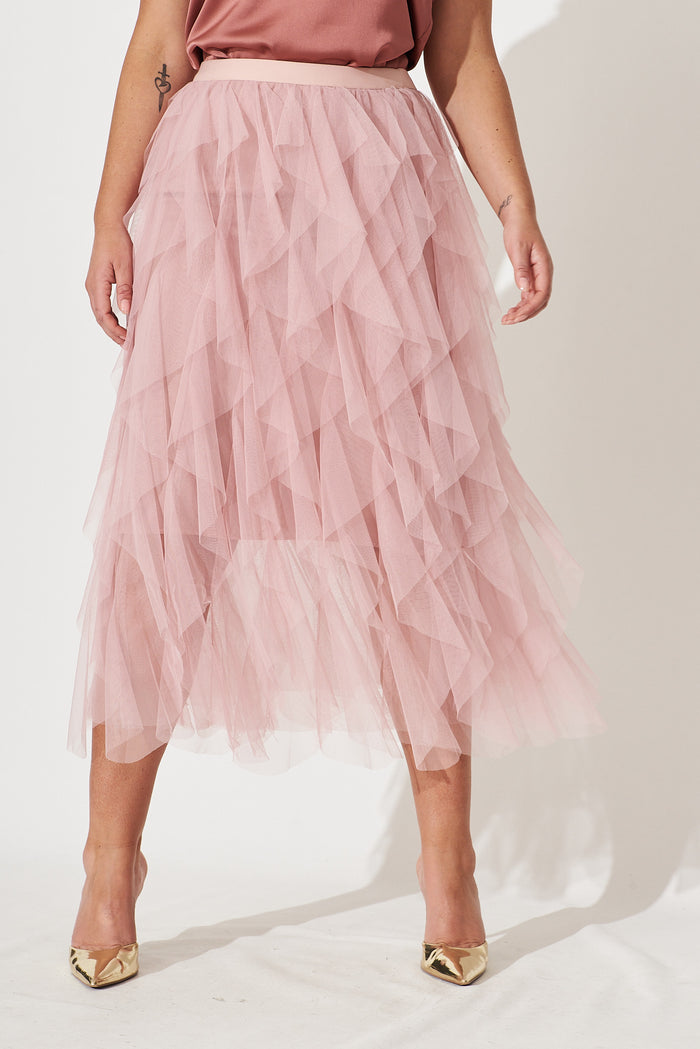 Cleef Midi Tulle Skirt In Pink - front