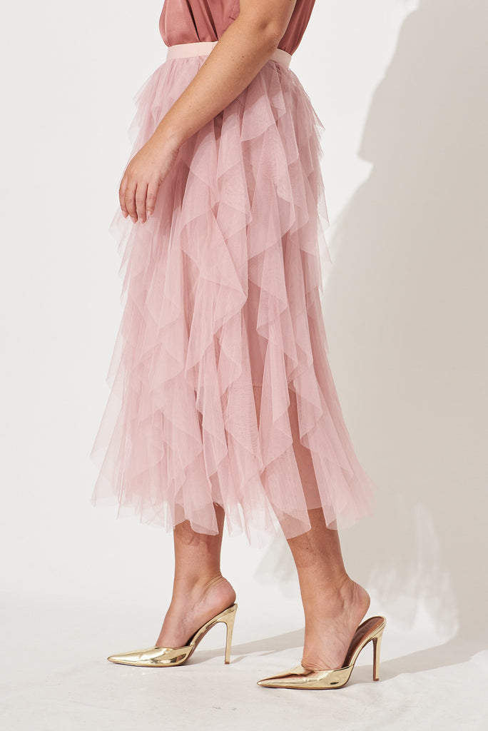 Cleef Midi Tulle Skirt In Pink - side