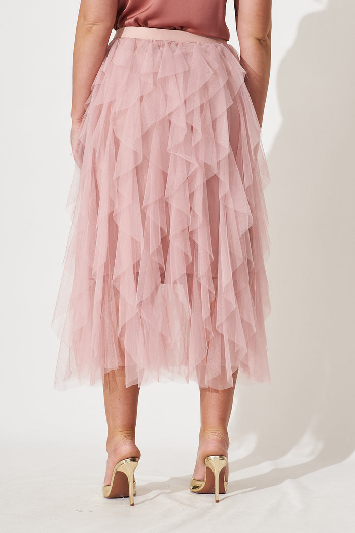 Cleef Midi Tulle Skirt In Pink - back