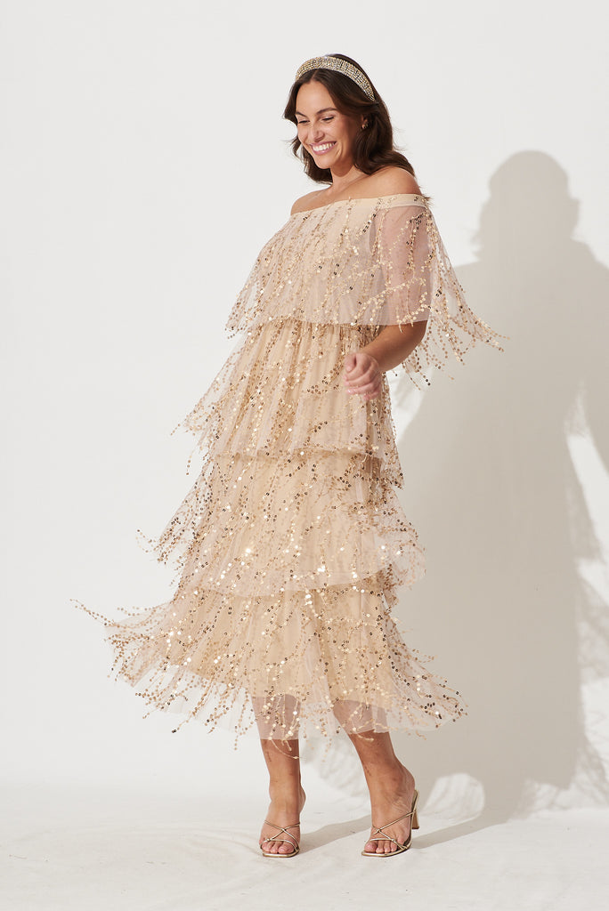 Cosmopolitan Sequin Dress In Blush - full length