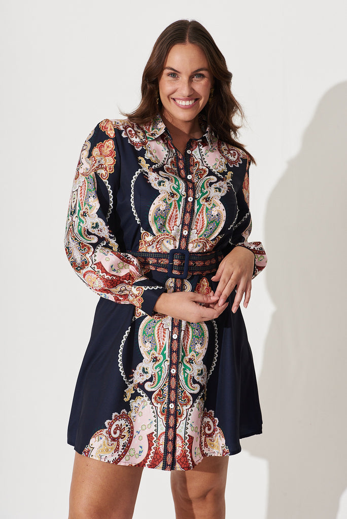 Amore Dress In Navy Paisley - front