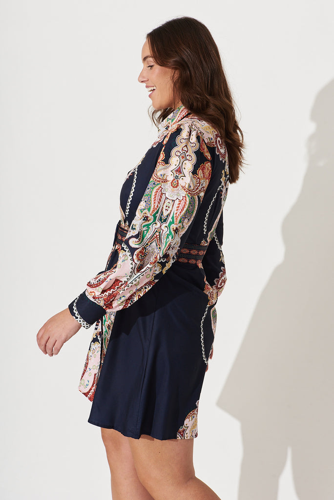 Amore Dress In Navy Paisley - side