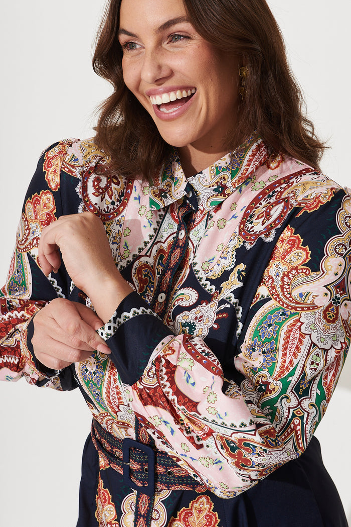 Amore Dress In Navy Paisley - detail