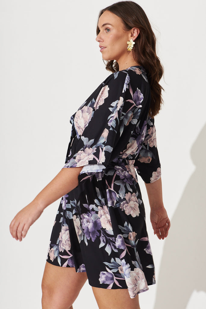 Ava Dress In Black With Purple Floral - side