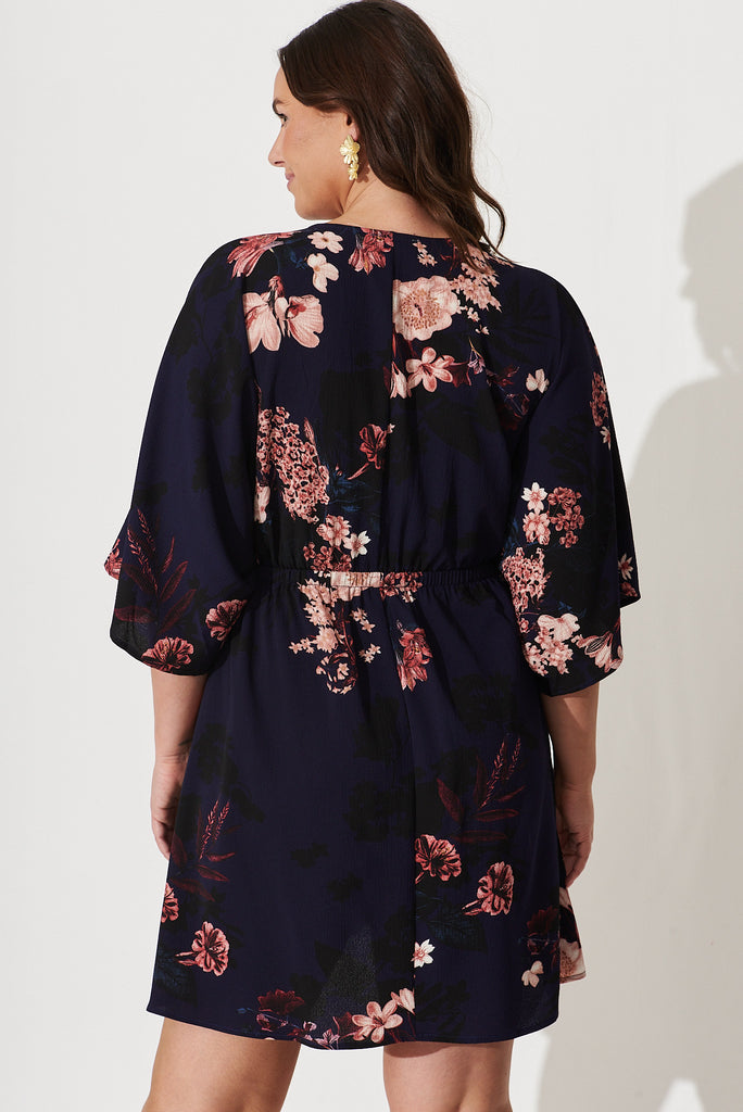 Ava Dress In Navy With Pink And Blush Floral - back