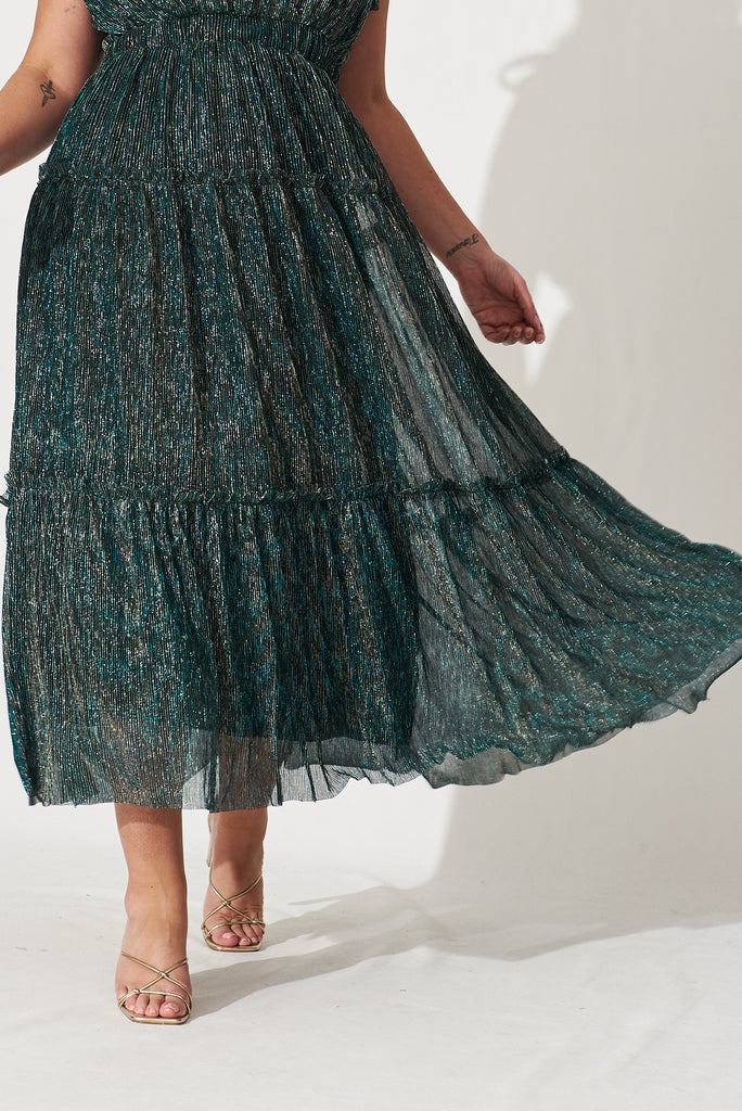 Annetta Maxi Dress In Emerald Lurex - detail
