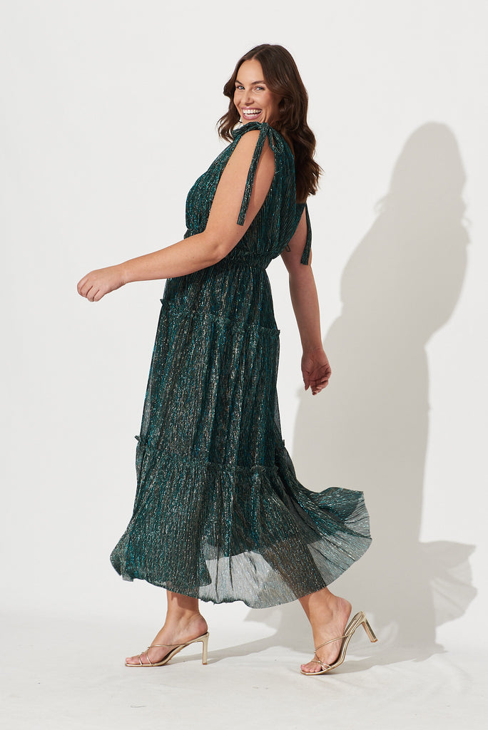 Annetta Maxi Dress In Emerald Lurex - side