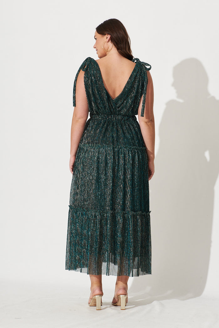 Annetta Maxi Dress In Emerald Lurex - back
