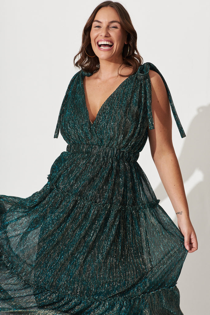 Annetta Maxi Dress In Emerald Lurex - front