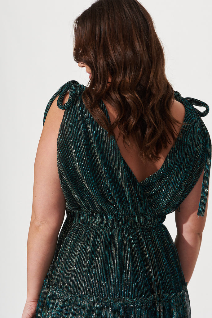 Annetta Maxi Dress In Emerald Lurex - detail