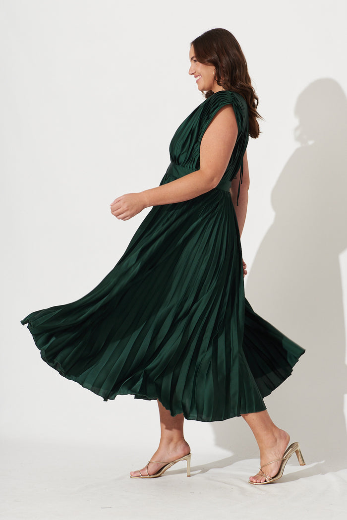 anetta midi dress Anetta Midi Dress In Pleated Navy Satin